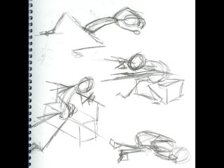 Sketches for exhausted pose